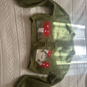Green Cardigan with Mushroom Design